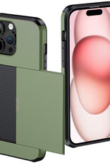 NoXx Hoes Geschikt voor iPhone 15 Pro Hoesje Pasjeshouder Hard Cover Shock Proof Hard Case Hoes Met Kaarthouder - Donker Groen