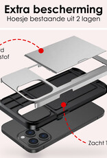 NoXx Hoes Geschikt voor iPhone 15 Pro Hoesje Pasjeshouder Hard Cover Shock Proof Hard Case Hoes Met Kaarthouder - Grijs
