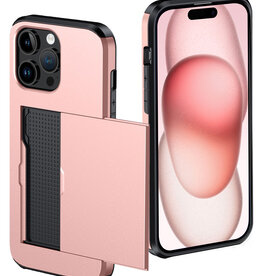 NoXx NoXx iPhone 15 Pro Hoesje Pashouder Hard - Rosé Goud