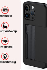 NoXx Hoes Geschikt voor iPhone 15 Pro Hoesje Pasjeshouder Hard Cover Shock Proof Hard Case Hoes Met Kaarthouder - Zwart