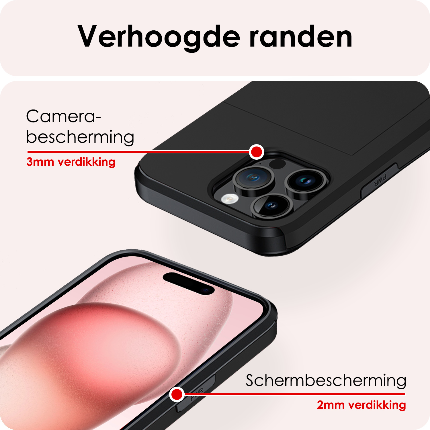 NoXx Hoes Geschikt voor iPhone 15 Pro Hoesje Pasjeshouder Hard Cover Shock Proof Hard Case Hoes Met Kaarthouder - Zwart