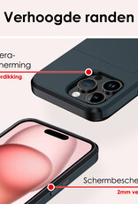 NoXx Hoes Geschikt voor iPhone 15 Pro Hoesje Pasjeshouder Hard Cover Met Screenprotector Shock Proof Hard Case Hoes Met Kaarthouder - Donker Blauw