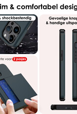NoXx Hoes Geschikt voor iPhone 15 Pro Hoesje Pasjeshouder Hard Cover Met Screenprotector Shock Proof Hard Case Hoes Met Kaarthouder - Donker Blauw