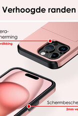 NoXx Hoes Geschikt voor iPhone 15 Pro Hoesje Pasjeshouder Hard Cover Met Screenprotector Shock Proof Hard Case Hoes Met Kaarthouder - Rosé Goud