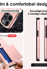 NoXx Hoes Geschikt voor iPhone 15 Pro Hoesje Pasjeshouder Hard Cover Met Screenprotector Shock Proof Hard Case Hoes Met Kaarthouder - Rosé Goud