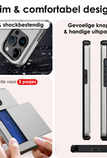 NoXx Hoes Geschikt voor iPhone 15 Pro Hoesje Pasjeshouder Hard Cover Met 2x Screenprotector Shock Proof Hard Case Hoes Met Kaarthouder - Grijs