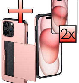 NoXx NoXx iPhone 15 Pro Hoesje Pashouder Hard Met 2x Screenprotector - Rosé Goud