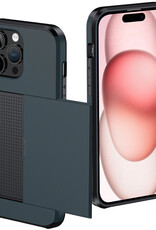 NoXx Hoes Geschikt voor iPhone 15 Pro Max Hoesje Pasjeshouder Hard Cover Shock Proof Hard Case Hoes Met Kaarthouder - Donker Blauw