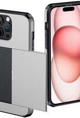 NoXx Hoes Geschikt voor iPhone 15 Pro Max Hoesje Pasjeshouder Hard Cover Shock Proof Hard Case Hoes Met Kaarthouder - Grijs