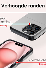 NoXx Hoes Geschikt voor iPhone 15 Pro Max Hoesje Pasjeshouder Hard Cover Shock Proof Hard Case Hoes Met Kaarthouder - Grijs