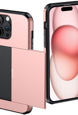 NoXx Hoes Geschikt voor iPhone 15 Pro Max Hoesje Pasjeshouder Hard Cover Shock Proof Hard Case Hoes Met Kaarthouder - Rosé Goud