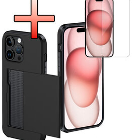 NoXx NoXx iPhone 15 Pro Max Hoesje Pashouder Hard Met Screenprotector - Zwart