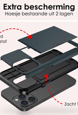 NoXx Hoes Geschikt voor iPhone 15 Pro Max Hoesje Pasjeshouder Hard Cover Met 2x Screenprotector Shock Proof Hard Case Hoes Met Kaarthouder - Donker Blauw