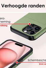 NoXx Hoes Geschikt voor iPhone 15 Pro Max Hoesje Pasjeshouder Hard Cover Met 2x Screenprotector Shock Proof Hard Case Hoes Met Kaarthouder - Donker Groen