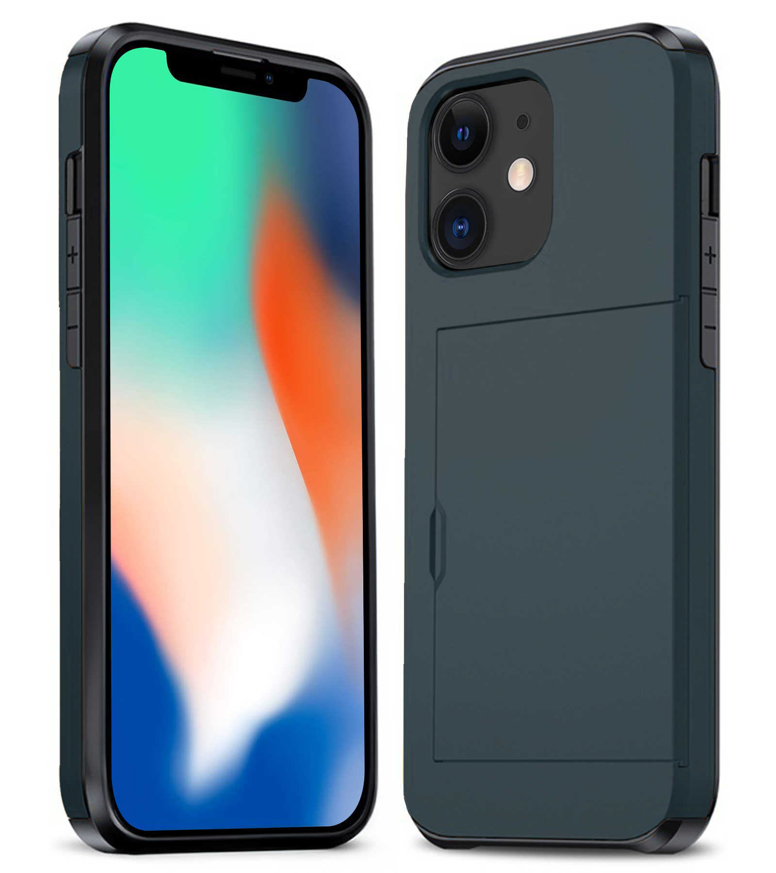 Nomfy Hoesje Geschikt voor iPhone 11 Hoesje Pasjeshouder Shockproof Hard Case - Hoesje Geschikt voor iPhone 11 Hoes Met Kaarthouder - Donker Blauw