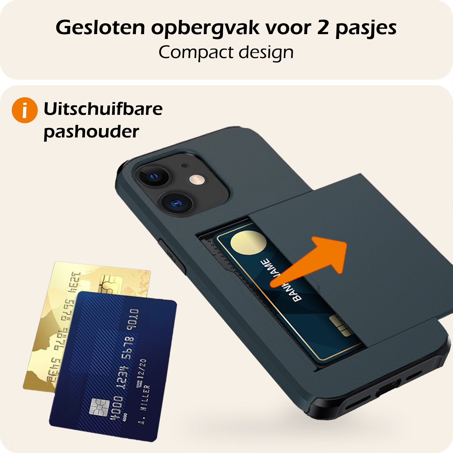 Nomfy Hoesje Geschikt voor iPhone 11 Hoesje Pasjeshouder Shockproof Hard Case - Hoesje Geschikt voor iPhone 11 Hoes Met Kaarthouder - Donker Blauw
