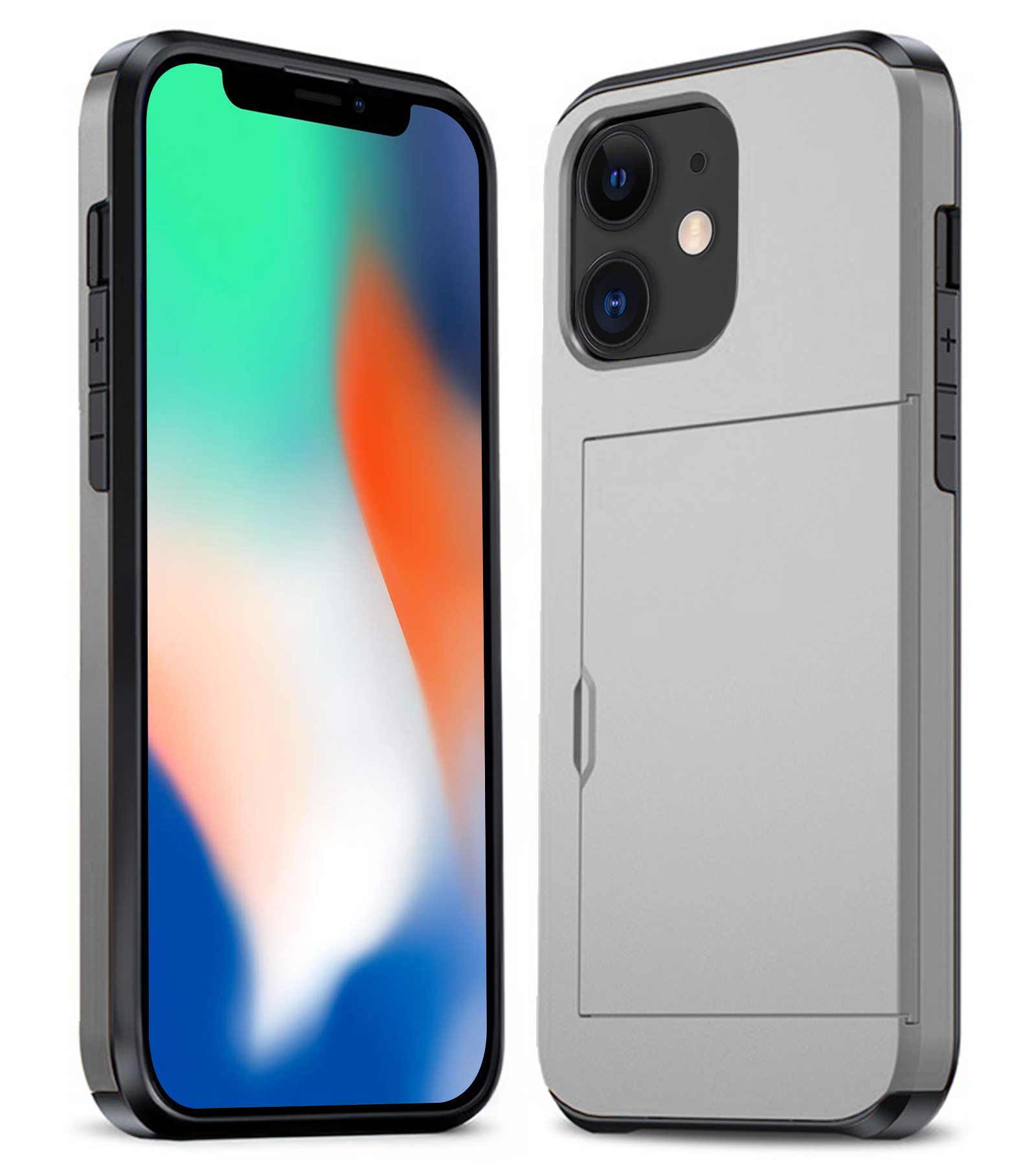 Nomfy Hoesje Geschikt voor iPhone 11 Hoesje Pasjeshouder Shockproof Hard Case - Hoesje Geschikt voor iPhone 11 Hoes Met Kaarthouder - Grijs