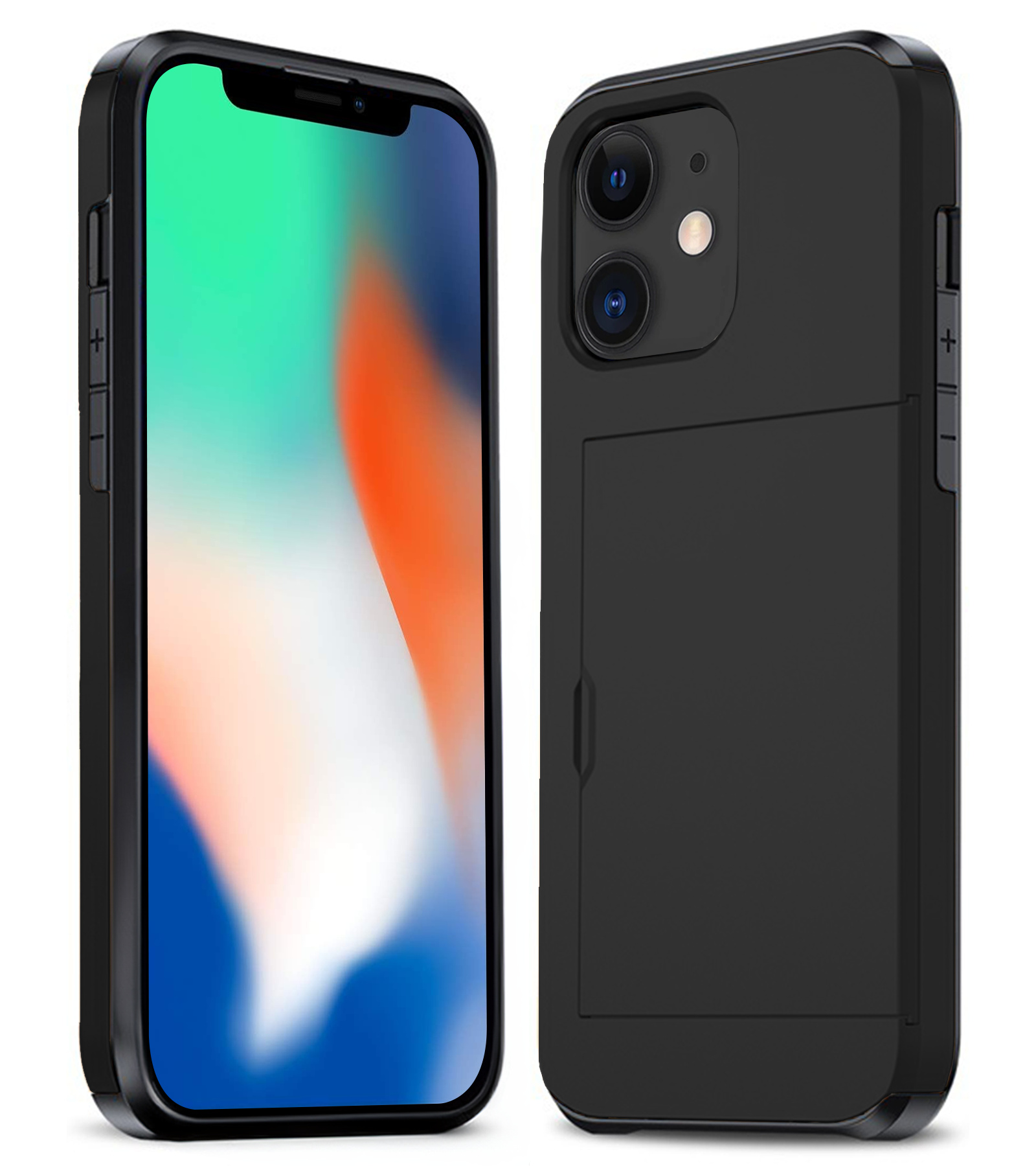 Nomfy Hoesje Geschikt voor iPhone 11 Hoesje Pasjeshouder Shockproof Hard Case - Hoesje Geschikt voor iPhone 11 Hoes Met Kaarthouder - Zwart