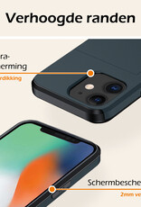 Nomfy Hoesje Geschikt voor iPhone 11 Hoesje Pasjeshouder Shockproof Hard Case Met Screenprotector - Hoesje Geschikt voor iPhone 11 Hoes Met Kaarthouder - Donker Blauw