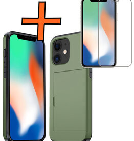 Nomfy Nomfy iPhone 11 Hoesje Pashouder Hard Met Screenprotector - Donker Groen