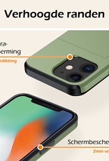 Nomfy Hoesje Geschikt voor iPhone 11 Hoesje Pasjeshouder Shockproof Hard Case Met Screenprotector - Hoesje Geschikt voor iPhone 11 Hoes Met Kaarthouder - Donker Groen