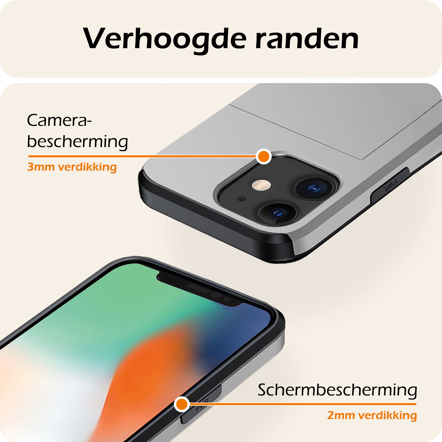 Nomfy Hoesje Geschikt voor iPhone 11 Hoesje Pasjeshouder Shockproof Hard Case Met Screenprotector - Hoesje Geschikt voor iPhone 11 Hoes Met Kaarthouder - Grijs