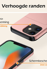 Nomfy Hoesje Geschikt voor iPhone 11 Hoesje Pasjeshouder Shockproof Hard Case Met Screenprotector - Hoesje Geschikt voor iPhone 11 Hoes Met Kaarthouder - Rosé Goud