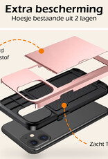Nomfy Hoesje Geschikt voor iPhone 11 Hoesje Pasjeshouder Shockproof Hard Case Met Screenprotector - Hoesje Geschikt voor iPhone 11 Hoes Met Kaarthouder - Rosé Goud