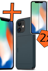 Nomfy Hoesje Geschikt voor iPhone 11 Hoesje Pasjeshouder Shockproof Hard Case Met 2x Screenprotector - Hoesje Geschikt voor iPhone 11 Hoes Met Kaarthouder - Donker Blauw