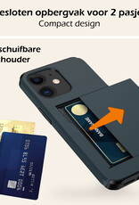 Nomfy Hoesje Geschikt voor iPhone 11 Hoesje Pasjeshouder Shockproof Hard Case Met 2x Screenprotector - Hoesje Geschikt voor iPhone 11 Hoes Met Kaarthouder - Donker Blauw