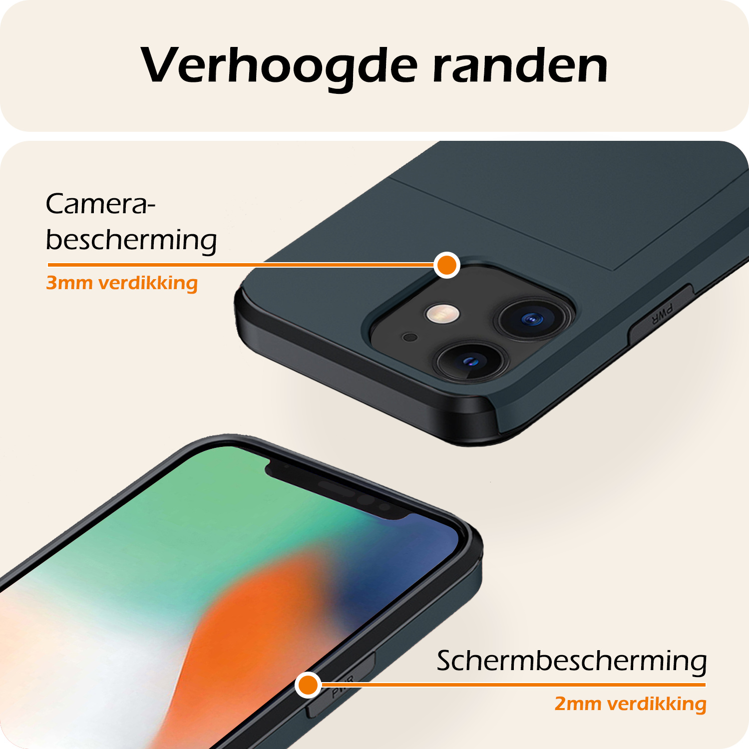 Nomfy Hoesje Geschikt voor iPhone 11 Hoesje Pasjeshouder Shockproof Hard Case Met 2x Screenprotector - Hoesje Geschikt voor iPhone 11 Hoes Met Kaarthouder - Donker Blauw