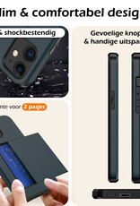 Nomfy Hoesje Geschikt voor iPhone 11 Hoesje Pasjeshouder Shockproof Hard Case Met 2x Screenprotector - Hoesje Geschikt voor iPhone 11 Hoes Met Kaarthouder - Donker Blauw