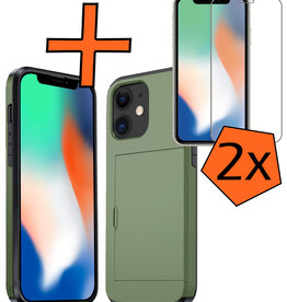 Nomfy Nomfy iPhone 11 Hoesje Pashouder Hard Met 2x Screenprotector - Donker Groen