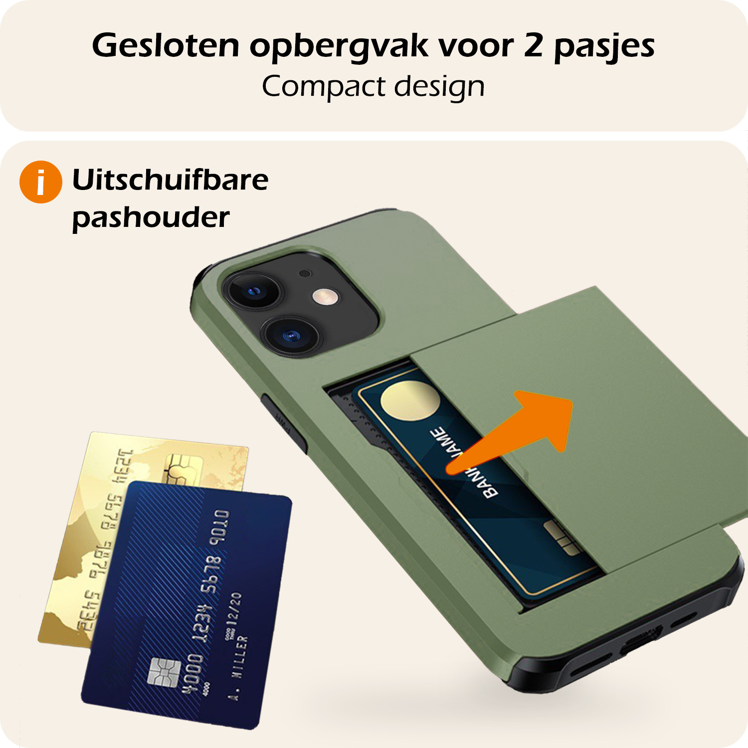 Nomfy Hoesje Geschikt voor iPhone 11 Hoesje Pasjeshouder Shockproof Hard Case Met 2x Screenprotector - Hoesje Geschikt voor iPhone 11 Hoes Met Kaarthouder - Donker Groen
