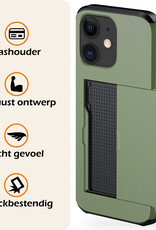 Nomfy Hoesje Geschikt voor iPhone 11 Hoesje Pasjeshouder Shockproof Hard Case Met 2x Screenprotector - Hoesje Geschikt voor iPhone 11 Hoes Met Kaarthouder - Donker Groen