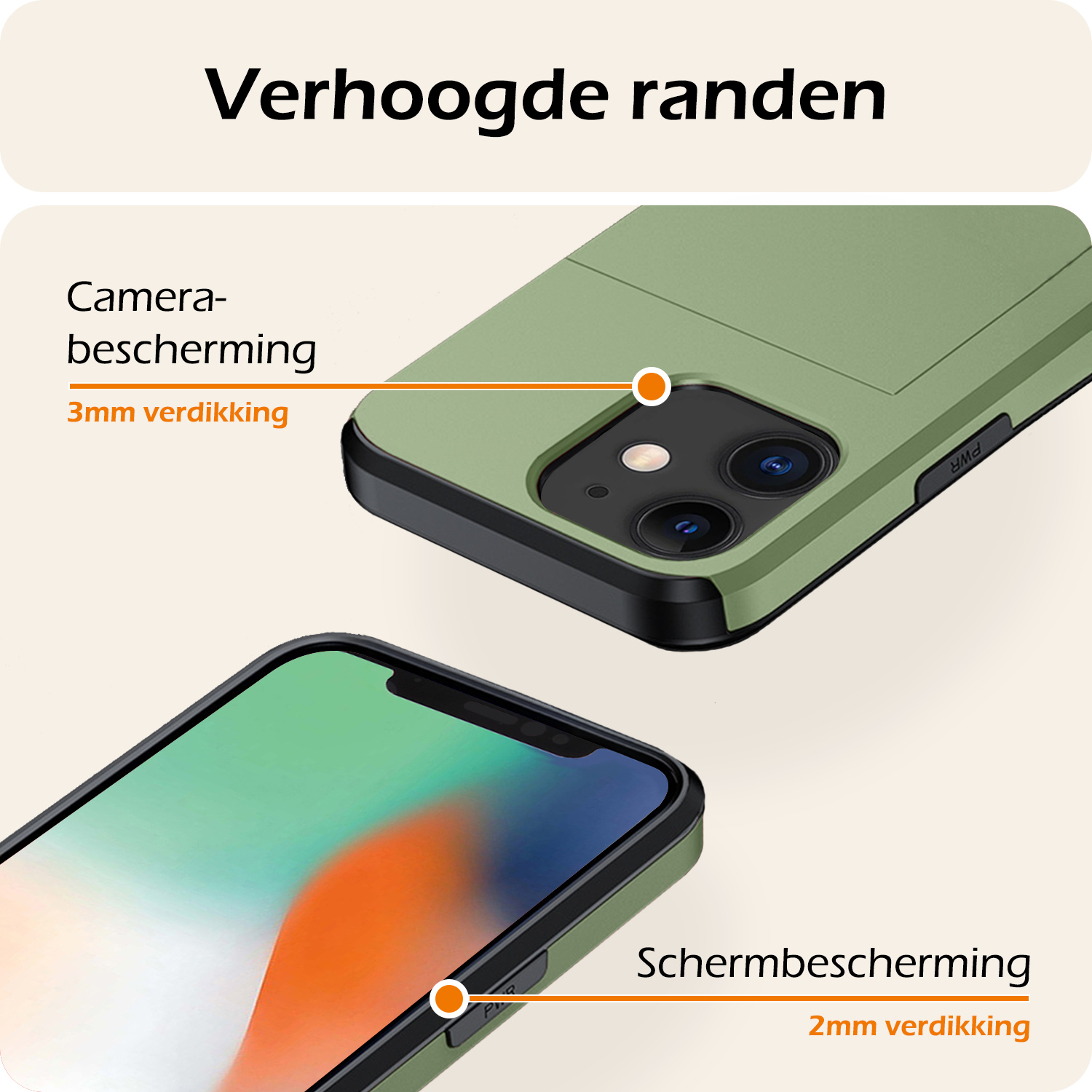 Nomfy Hoesje Geschikt voor iPhone 11 Hoesje Pasjeshouder Shockproof Hard Case Met 2x Screenprotector - Hoesje Geschikt voor iPhone 11 Hoes Met Kaarthouder - Donker Groen