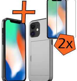 Nomfy Nomfy iPhone 11 Hoesje Pashouder Hard Met 2x Screenprotector - Grijs