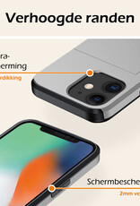 Nomfy Hoesje Geschikt voor iPhone 11 Hoesje Pasjeshouder Shockproof Hard Case Met 2x Screenprotector - Hoesje Geschikt voor iPhone 11 Hoes Met Kaarthouder - Grijs