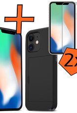 Nomfy Hoesje Geschikt voor iPhone 11 Hoesje Pasjeshouder Shockproof Hard Case Met 2x Screenprotector - Hoesje Geschikt voor iPhone 11 Hoes Met Kaarthouder - Zwart