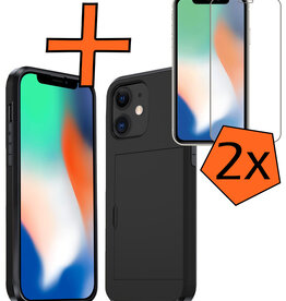 Nomfy Nomfy iPhone 11 Hoesje Pashouder Hard Met 2x Screenprotector - Zwart