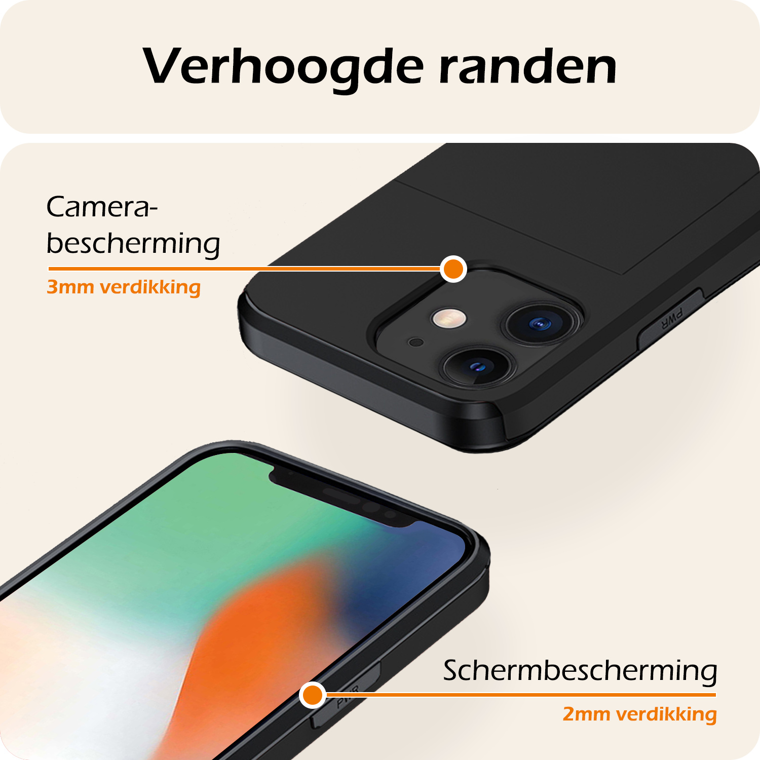 Nomfy Hoesje Geschikt voor iPhone 11 Hoesje Pasjeshouder Shockproof Hard Case Met 2x Screenprotector - Hoesje Geschikt voor iPhone 11 Hoes Met Kaarthouder - Zwart
