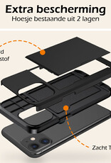 Nomfy Hoesje Geschikt voor iPhone 11 Hoesje Pasjeshouder Shockproof Hard Case Met 2x Screenprotector - Hoesje Geschikt voor iPhone 11 Hoes Met Kaarthouder - Zwart
