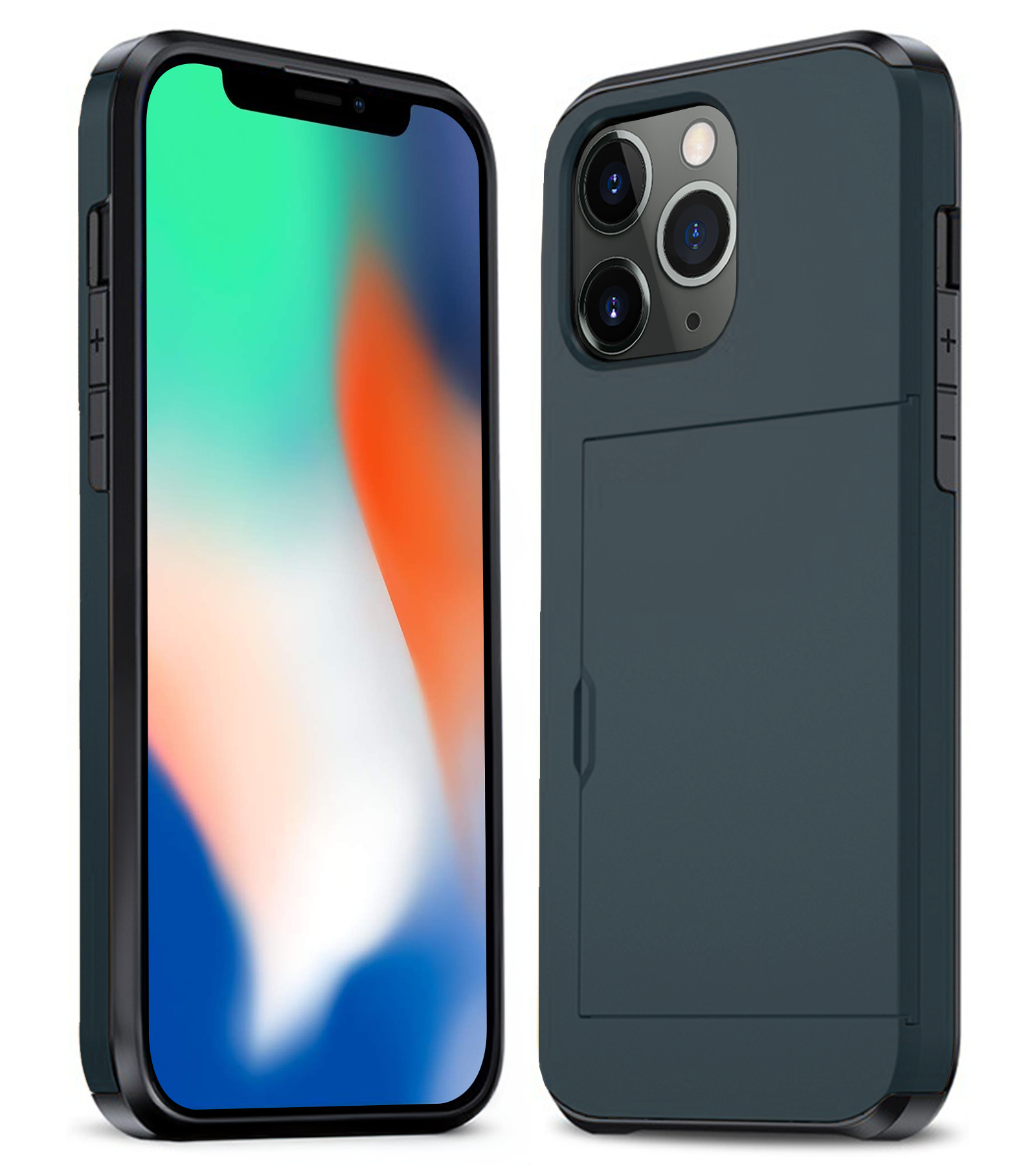 Nomfy Hoesje Geschikt voor iPhone 11 Pro Hoesje Pasjeshouder Shockproof Hard Case - Hoesje Geschikt voor iPhone 11 Pro Hoes Met Kaarthouder - Donker Blauw