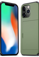 Nomfy Hoesje Geschikt voor iPhone 11 Pro Hoesje Pasjeshouder Shockproof Hard Case - Hoesje Geschikt voor iPhone 11 Pro Hoes Met Kaarthouder - Donker Groen