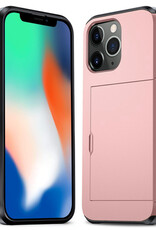 Nomfy Hoesje Geschikt voor iPhone 11 Pro Hoesje Pasjeshouder Shockproof Hard Case - Hoesje Geschikt voor iPhone 11 Pro Hoes Met Kaarthouder - Rosé Goud