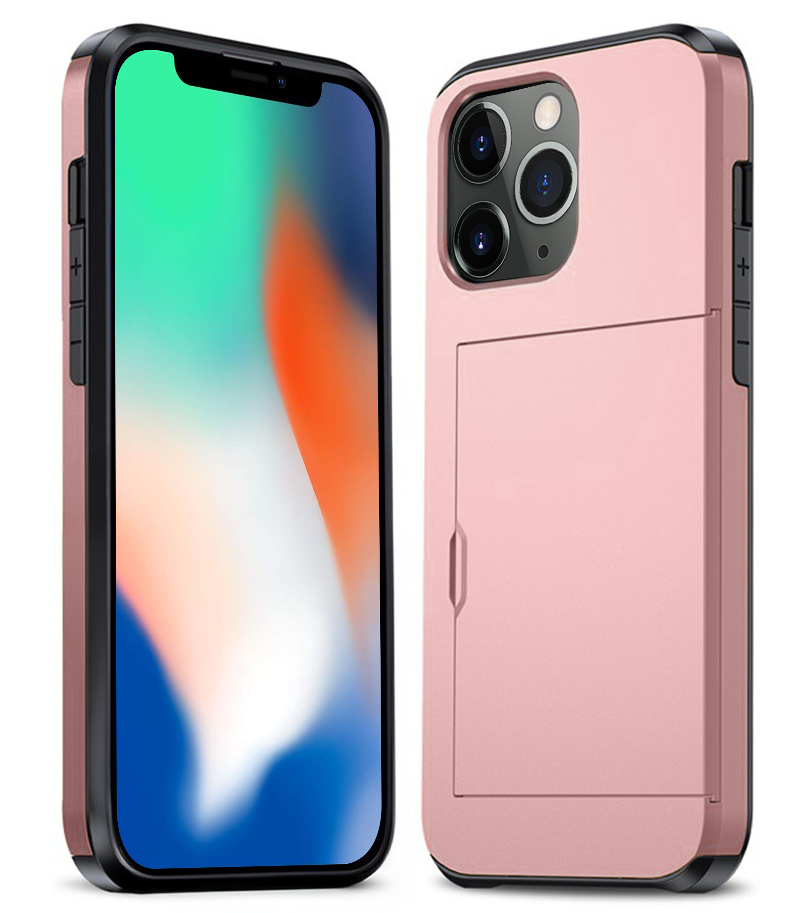 Nomfy Hoesje Geschikt voor iPhone 11 Pro Hoesje Pasjeshouder Shockproof Hard Case - Hoesje Geschikt voor iPhone 11 Pro Hoes Met Kaarthouder - Rosé Goud