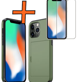 Nomfy Nomfy iPhone 11 Pro Hoesje Pashouder Hard Met Screenprotector - Donker Groen