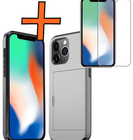 Nomfy Nomfy iPhone 11 Pro Hoesje Pashouder Hard Met Screenprotector - Grijs
