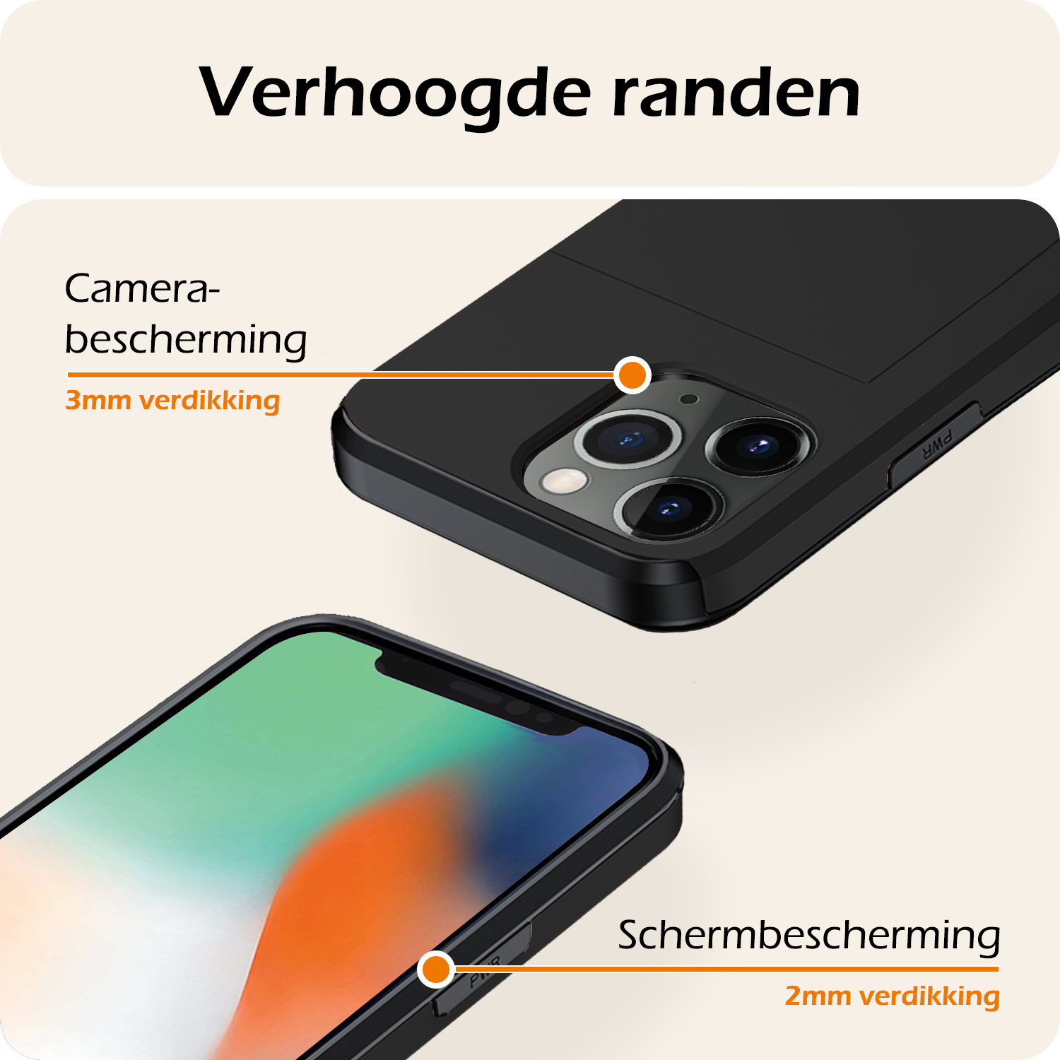 Nomfy Hoesje Geschikt voor iPhone 11 Pro Hoesje Pasjeshouder Shockproof Hard Case Met Screenprotector - Hoesje Geschikt voor iPhone 11 Pro Hoes Met Kaarthouder - Zwart