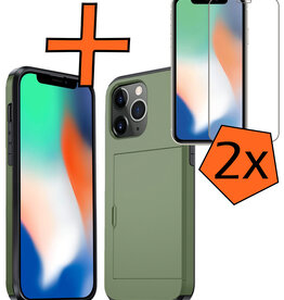 Nomfy Nomfy iPhone 11 Pro Hoesje Pashouder Hard Met 2x Screenprotector - Donker Groen